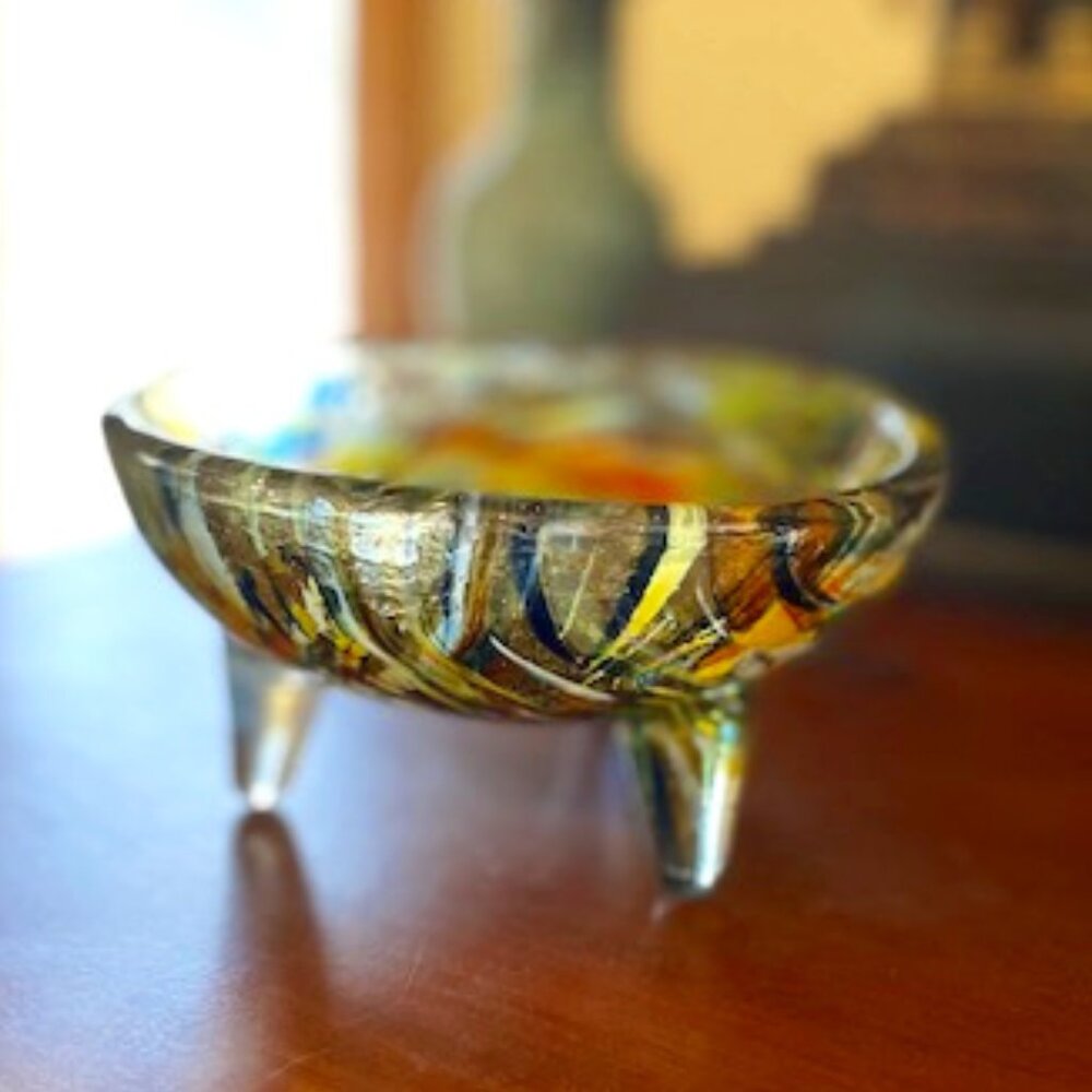 Beautiful! Art Glass Footed Bowl - Multicolor Fused Glass (NOWT) - Picture 2 of 12